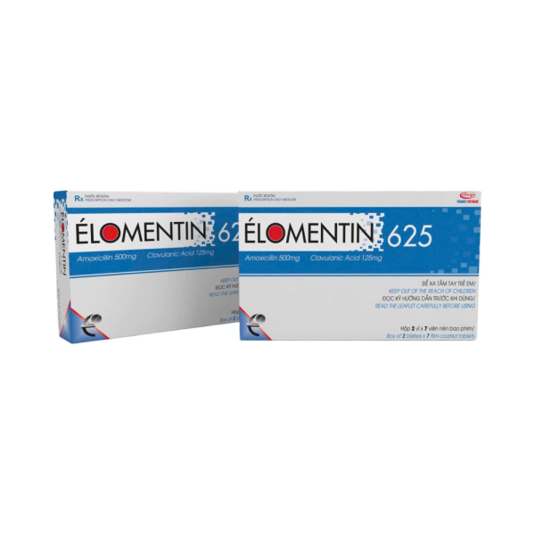 THUỐC ELOMENTIN 625 – ĐIỀU TRỊ NHIỄM KHUẨN DO VI KHUẨN NHẠY CẢM (HỘP 2 VỈ X 7 VIÊN NÉN BAO PHIM)