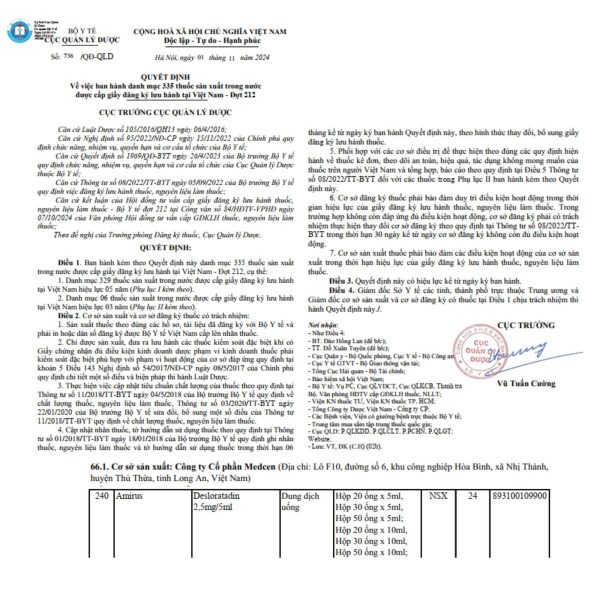 DUNG DỊCH UỐNG AMIRUS – THUỐC ĐIỀU TRỊ VIÊM MŨI DỊ ỨNG (HỘP 30 ỐNG X 5ML)