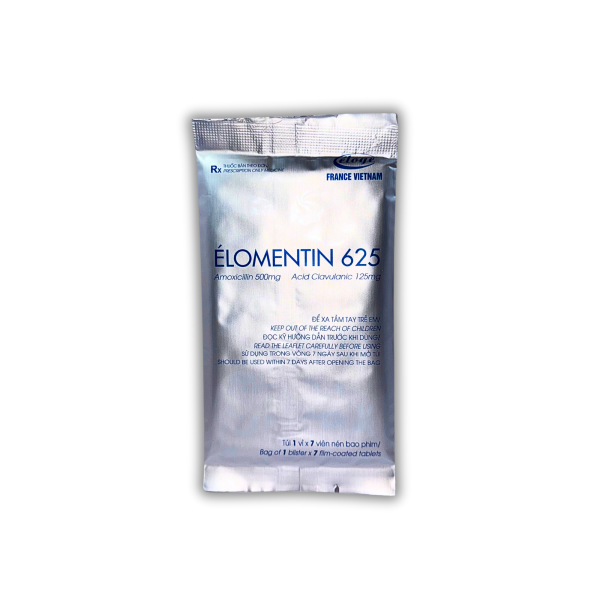 THUỐC ELOMENTIN 625 – ĐIỀU TRỊ NHIỄM KHUẨN DO VI KHUẨN NHẠY CẢM (HỘP 2 VỈ X 7 VIÊN NÉN BAO PHIM)
