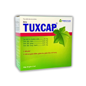 SIRO TUXCAP – BỔ PHẾ, HỖ TRỢ GIẢM ĐỜM, GIẢM HO, GIẢM ĐAU RÁT HỌNG (HỘP 30 GÓI X 5ML)