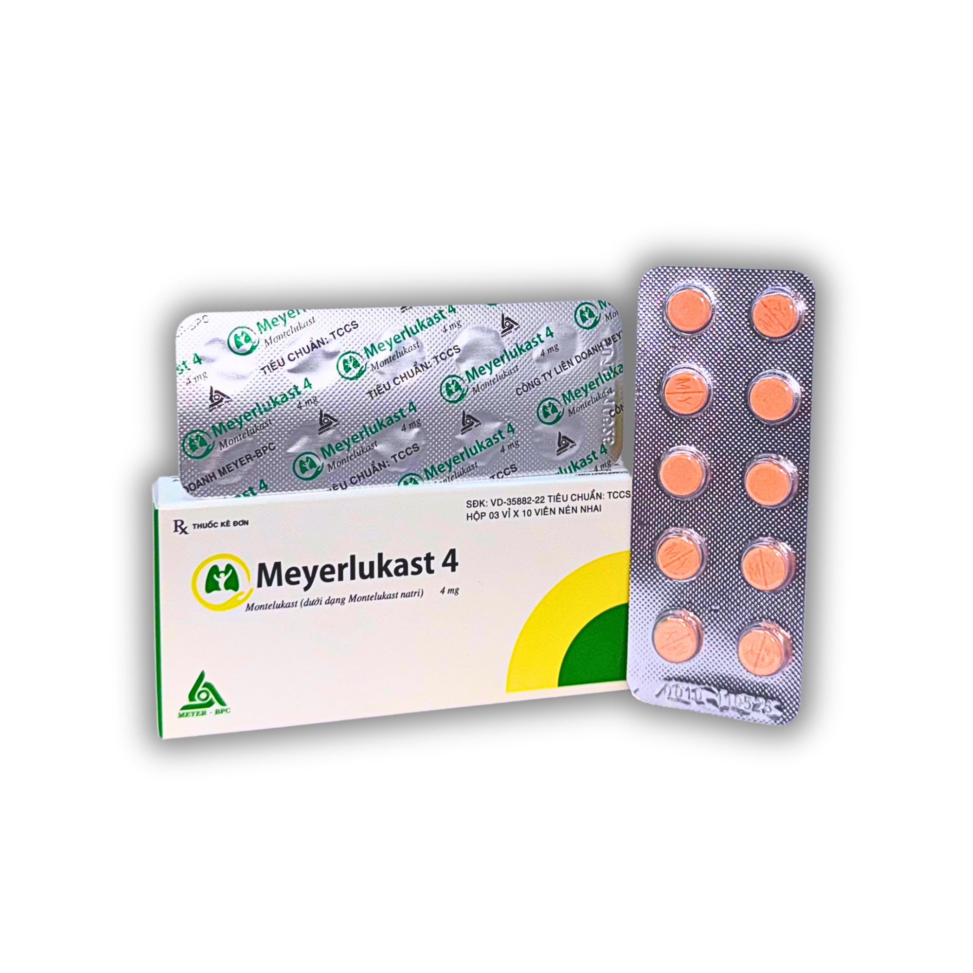VIÊN NÉN NHAI MEYERLUKAST 4 - DỰ PHÒNG VÀ ĐIỀU TRỊ HEN PHẾ QUẢN MẠN TÍNH 1 VIÊN NÉN NHAI MEYERLUKAST 4 – DỰ PHÒNG VÀ ĐIỀU TRỊ HEN PHẾ QUẢN MẠN TÍNH